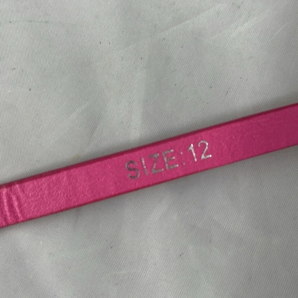 NARROW Barbie Pink Dress Belt Silver Buckle Vegan Grain Leather Size 12 - Picture 7 of 8